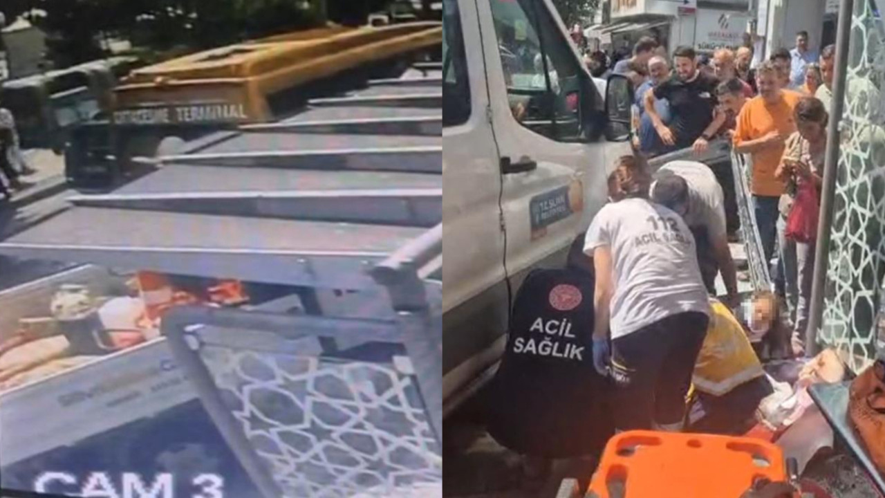 Silivri'de dehşet anları! Freni boşalan belediye kamyoneti durağa daldı